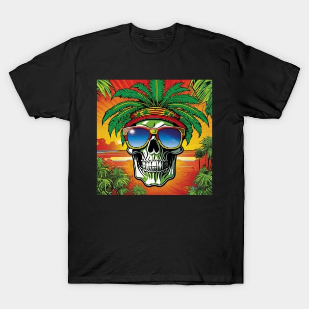 Reggae Music - Jamaican Stoner Skull 21 T-Shirt by Benito Del Ray